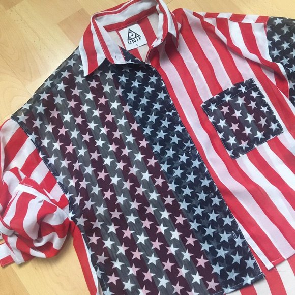 UNIF America Sheer Asymmetrical Shirt Small - Picture 3 of 3